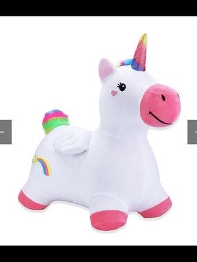 Bouncy Pals!! Plush White Unicorn Ride-On Toy with Pink Accents